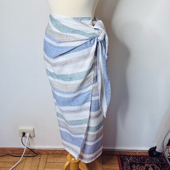 Zara Blue and Green Striped Wrap Skirt - Picture 3 of 7